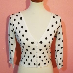 FOREVER 21 White Black Polka Dot V Neck Cardigan S